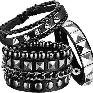 4‎ pc Punk Goth Rock Leather Studded Bracelets Unisex Brand New !!